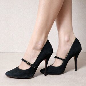 Vintage Louis Vuitton Black Suede Mary Jane Heels Size 39 1990s Archival LV Pump